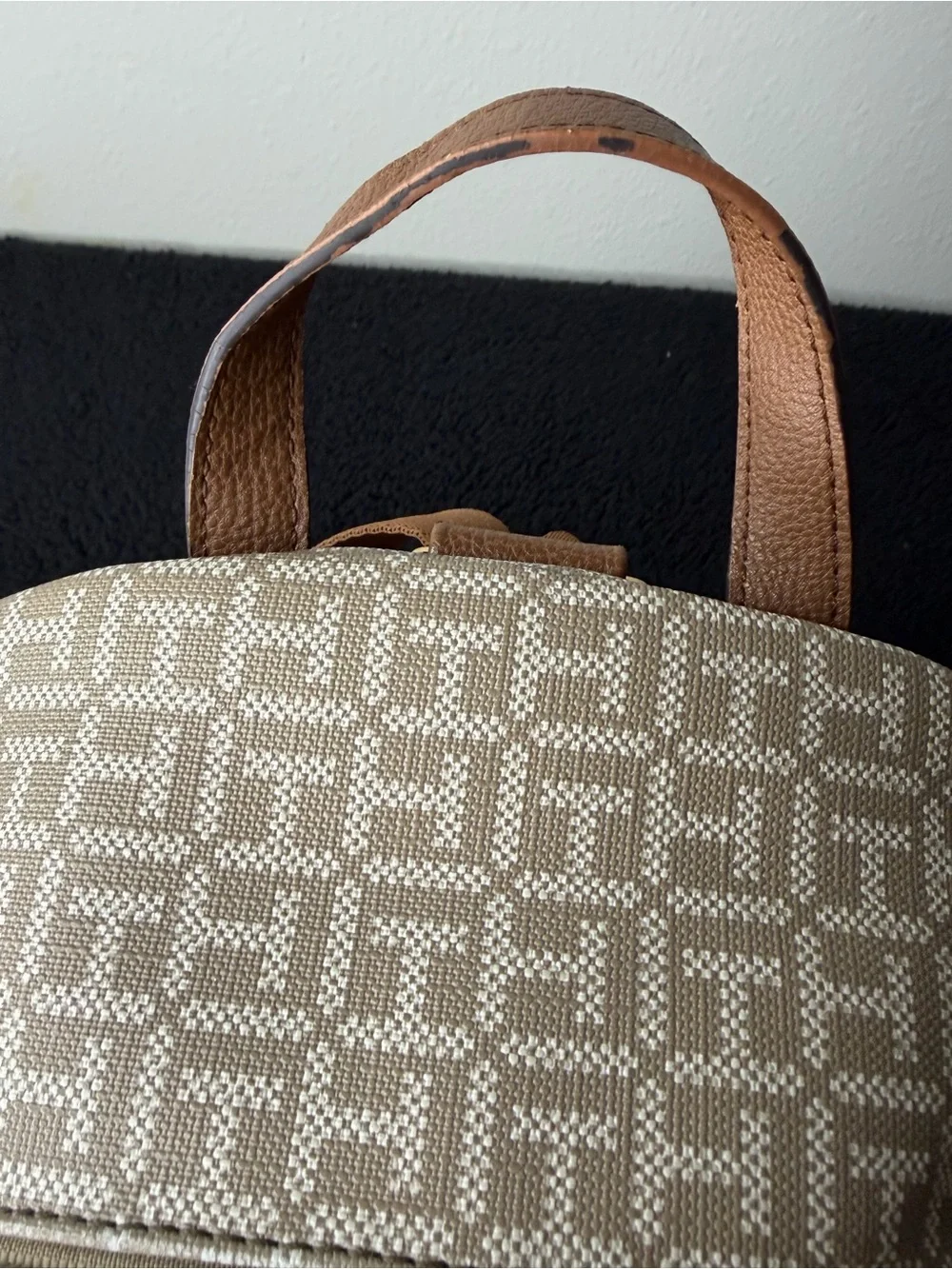 Tommy Hilfiger Women’s Monogram Backpack Logo Tan Beige Stripe